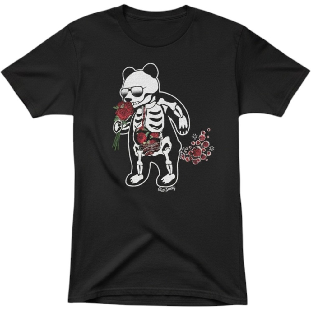 Riot Society Mens Skeleton Panda Rose Graphic T-Shirt Black Size Medium